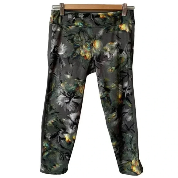 Adidas Energy Running Floral Crop Leggings Size Small Gray Climacool - Picture 1 of 13